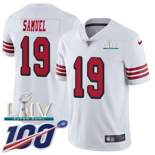 San Francisco 49ers Nike #19 Deebo Samuel White Super Bowl LIV 2020 Rush Youth Stitched NFL Limited 100th Season Jersey->youth nfl jersey->Youth Jersey